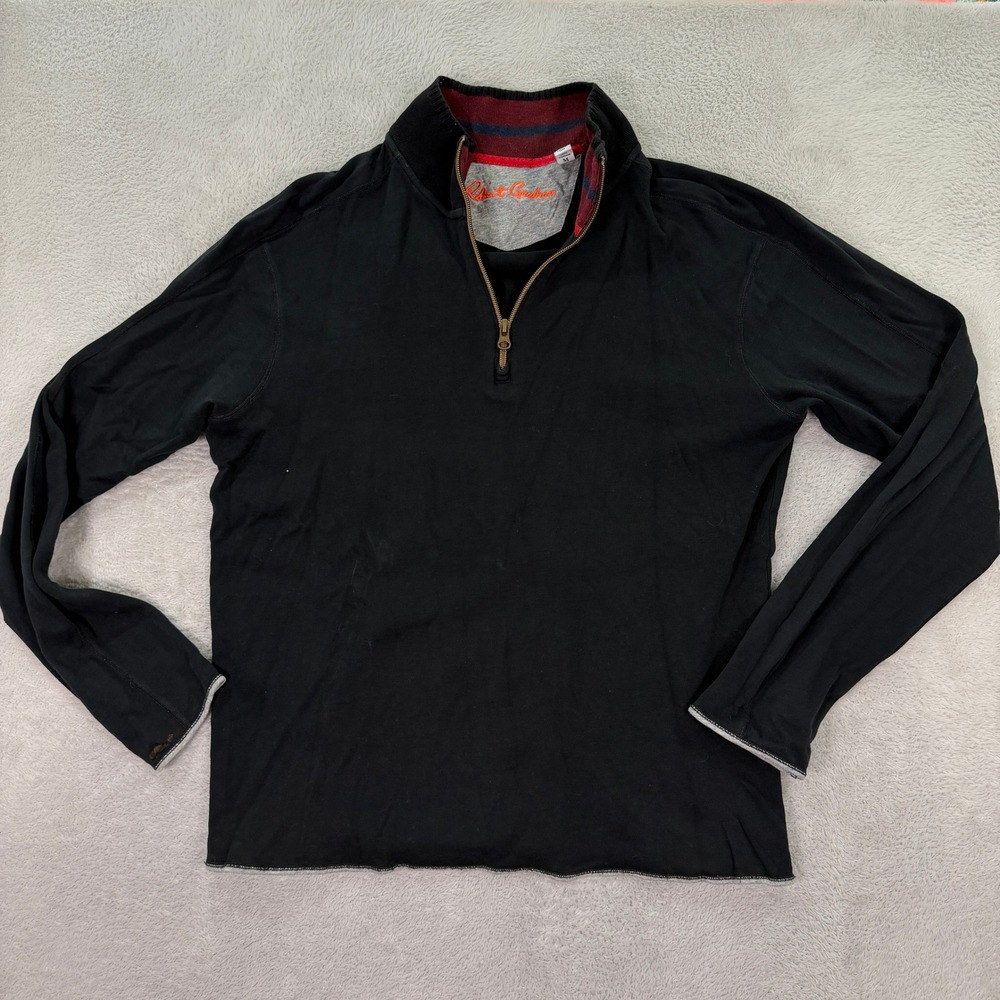 Robert Graham Mens Medium Quarter Zip Pullover Black Classic Fit Cotton Sweater